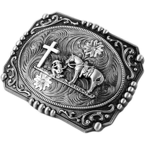 Women\'s Silver Religion Cross Kneeling Prayer And Horse Design Belt Buckles main image 5
